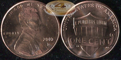 США. 1 цент. 2010.D (Unc) Lincoln Cent. Реверс щита