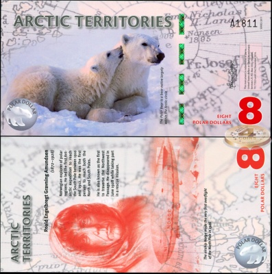 Арктические территории. Банкнота 8 долларов. 2011. Unc. Пластик. Кат# P.NL