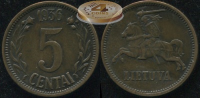 Литва. 5 центов. 1936 (XF+)