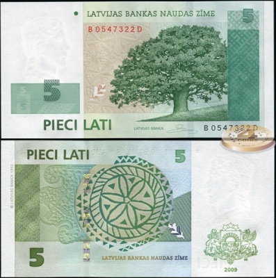 Латвия. 5 латов (Unc) 2009