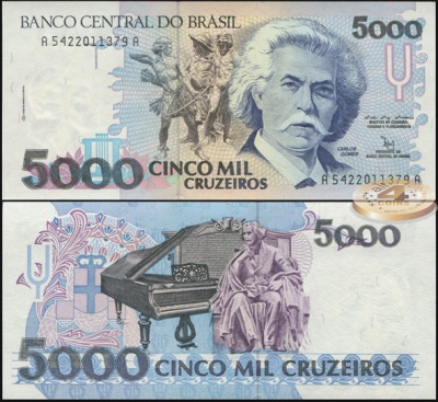 Бразилия. Банкнота 5000 крузейро. ND(1992). Unc. Бумага. Кат.# P.232b