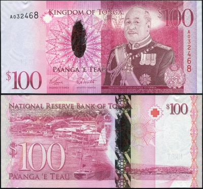 Тонга. Банкнота 100 паанга. ND(2008). Unc. Бумага. Кат.# P.43a