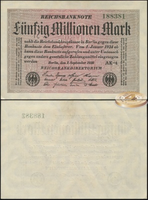 Германия /Веймарская респ./. 50000000 марок (aUnc+) 1923