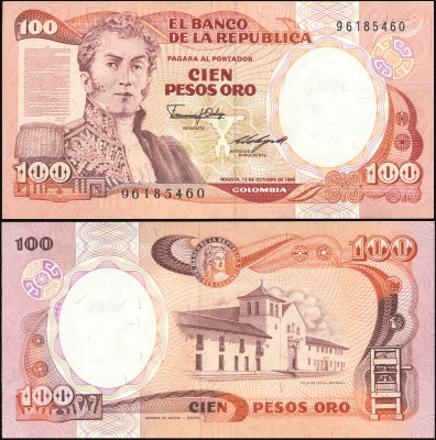 Колумбия Банкнота 100 песо оро 12.10.1985 Unc Бумага Кат# P.426b