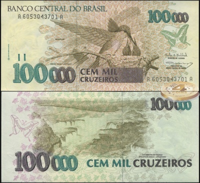 Бразилия. Банкнота 100000 крузейро. ND(1993). Unc. Бумага. Кат.# P.235b