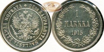 Финляндия (Российская). 1 марка. 1915 (Unc. Серебро)