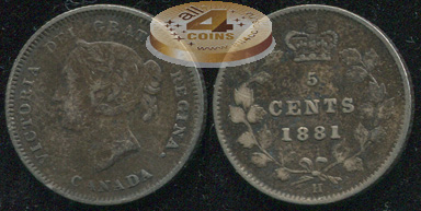 Канада. 5 центов. 1881 (VF+. Серебро)