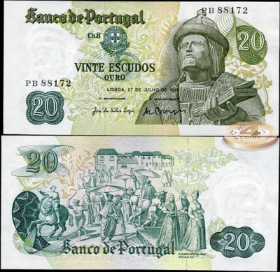 Португалия. 20 эскудо (Unc) 1971