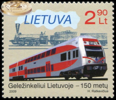 Литва. 2009. 150 лет Железным дорогам Литвы (Почтовая марка. MNH OG)
