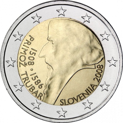 Словения. 2 евро. 2008 (Unc. Биметалл) 500 лет со дня рождения Приможа Трубара