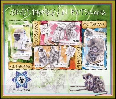 Ботсвана. 2015. Мартышка-верветка. Thailand 2016 (Блок. MNH OG)