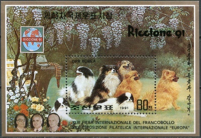 КНДР. 1991. Цветы и собаки (Почтовый блок. MNH OG)