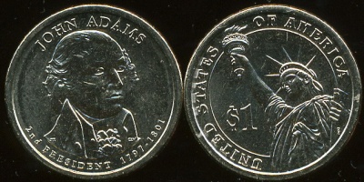 США. Монета 1 доллар. 2007.D (KM#402. Unc) Джон Адамс [2-й президент]