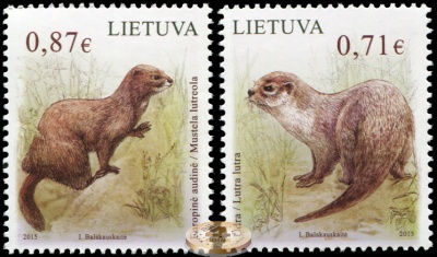 Литва. 2015. Норка и выдра (Серия Почтовых марок. MNH OG)