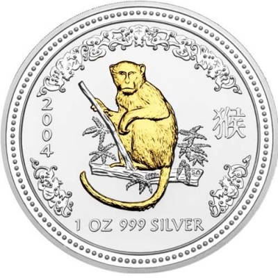 Австралия. 1 доллар. Год Обезьяны. 2004 (Серебро с позолотой)