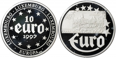 Люксембург. Монета 10 евро. 1997 (KM#NL. Proof. Серебро) Банкнота 100 франков