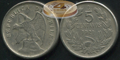 Чили. 5 центаво. 1921 (VF)