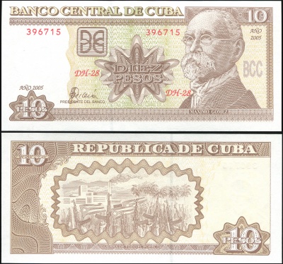 Куба Банкнота 10 песо 2005 Unc Бумага Кат# P.117h