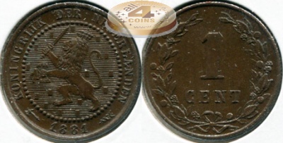 Нидерланды. Монета 1 цент. 1881 (KM#107. Unc)