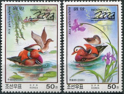 КНДР. 2000. Утка-мандаринка (Aix galericulata). Надпечатка (Серия. MNH OG)