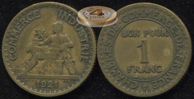 Франция. 1 франк. 1921 (aVF)