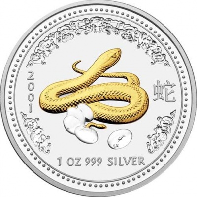 Австралия. 1 доллар. Год Змеи. 2001 (Серебро с позолотой)