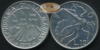 Сан-Марино. 10 лир. 1974 (Unc)