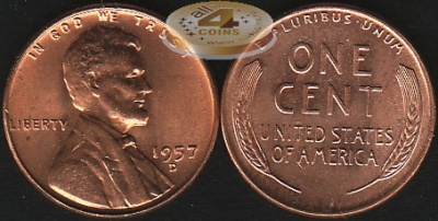 США. 1 цент. 1957.D (Unc)