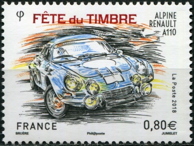 Франция. 2018. Исторические автомобили. Alpine Renault A110 (1965)  (Почтовая марка. MNH OG)