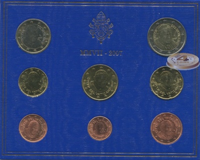 Ватикан. Официальный набор евро (Unc. 8 монет. 2 биметалла. Буклет) 2007