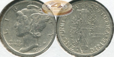 США. 10 центов [Дайм]. 1935.S (aXF. Серебро)