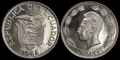 Эквадор. Монета 1 сукр. 1988 (KM#89. Unc)