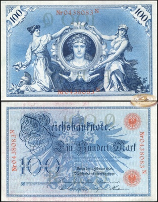 Германия [Кайзеррайх]. 100 марок (Unc) 1908