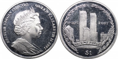 Британские Виргинские о-ва. Монета 1 доллар. 2002 (KM#207. Unc) Годовщина теракта 11 сентября