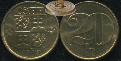 Чехословакия. 20 геллеров. 1992 (Unc)