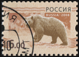Россия. 2008. Медведь на охристо-красном фоне (Почтовая марка. CTO Гашеная)