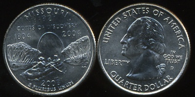 США. Монета 25 центов [Квотер]. 2003.D (KM#346. Unc) Миссури