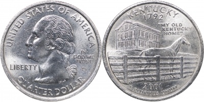 США. Монета 25 центов [Квотер]. 2001.D (KM#322. Unc) Кентуки