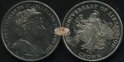 Фолклендские о-ва. Монета 1 крона. 2007 (KM#157. Unc) 25 лет со дня Освобождения