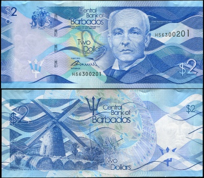Барбадос. Банкнота 2 доллара. 02.05.2013. Unc. Бумага. Кат# P.73a