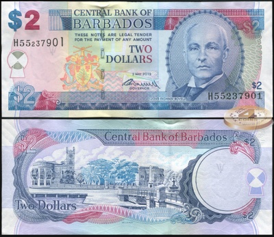 Барбадос. Банкнота 2 доллара. 02.05.2012. Unc. Бумага. Кат# P.66c