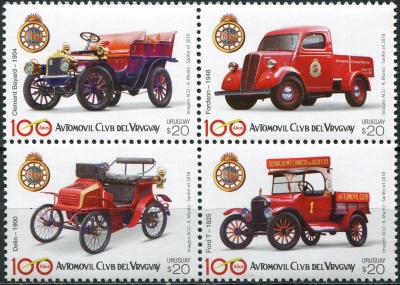 Уругвай. 2018. 100 лет автомобильному клубу Уругвая (Квартблок. MNH OG)