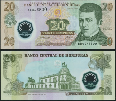 Гондурас Банкнота 20 лемпир 31.07.2008 (2010) Unc Пластик Кат# P.95a