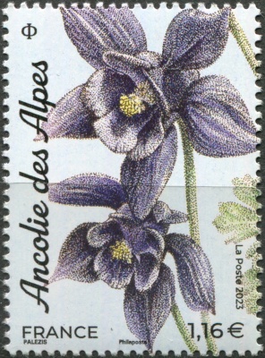 Франция. 2023. Водосбор альпийский (Aquilegia alpina) (Почтовая марка. MNH OG)
