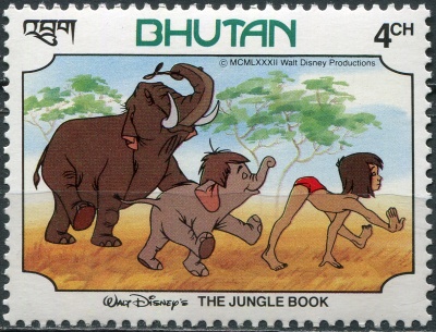 Бутан. 1982. Хатхи, слоненок и Маугли (Почтовая марка. MNH OG)