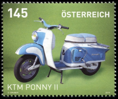 Австрия. 2014. Скутер KTM Ponny II (1967-1987) (Почтовая марка. MNH OG)