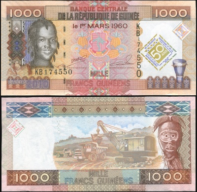 Гвинея Банкнота 1000 франков 01.03.2010 Unc Бумага Кат# P.43a