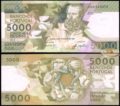 Португалия. 5000 эскудо (Unc) 1987