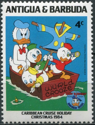 Антигуа и Барбуда. 1984. Дональд в лодке (Почтовая марка. MNH OG)