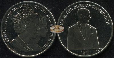 Британские Виргинские о-ва. Монета 1 доллар. 2012 (KM#NL. Unc) Принц Уильям